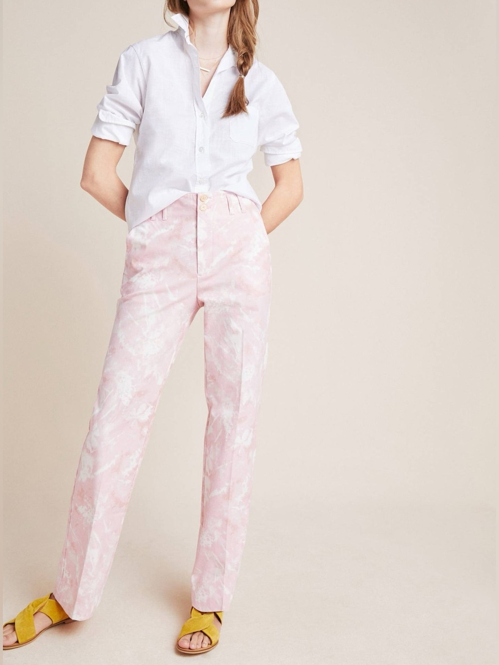 Anthropologie Jamie Tie Dye Floral Pink High Rise Pants Size 8 NWT